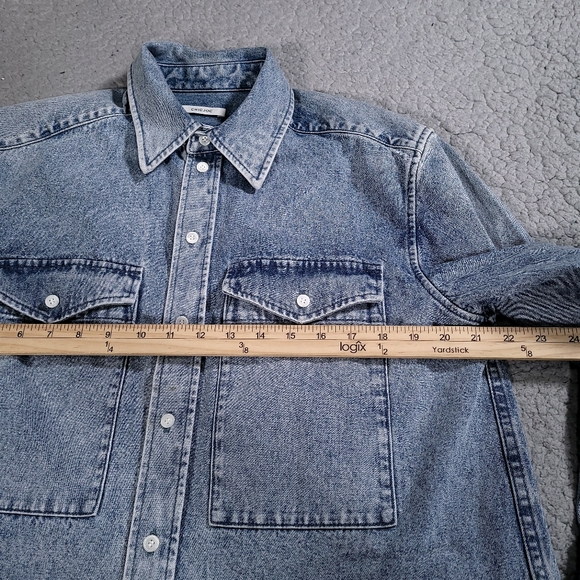 Chic Joc Shirt Mens 40 Blue Heavyweight Denim Cotton Long Sleeve Designer Button - Picture 6 of 9